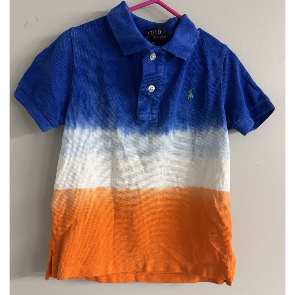 Polo Ralph Lauren Boys 4T Colorblock Polo Shirt Blue White Orange Cotton Button
